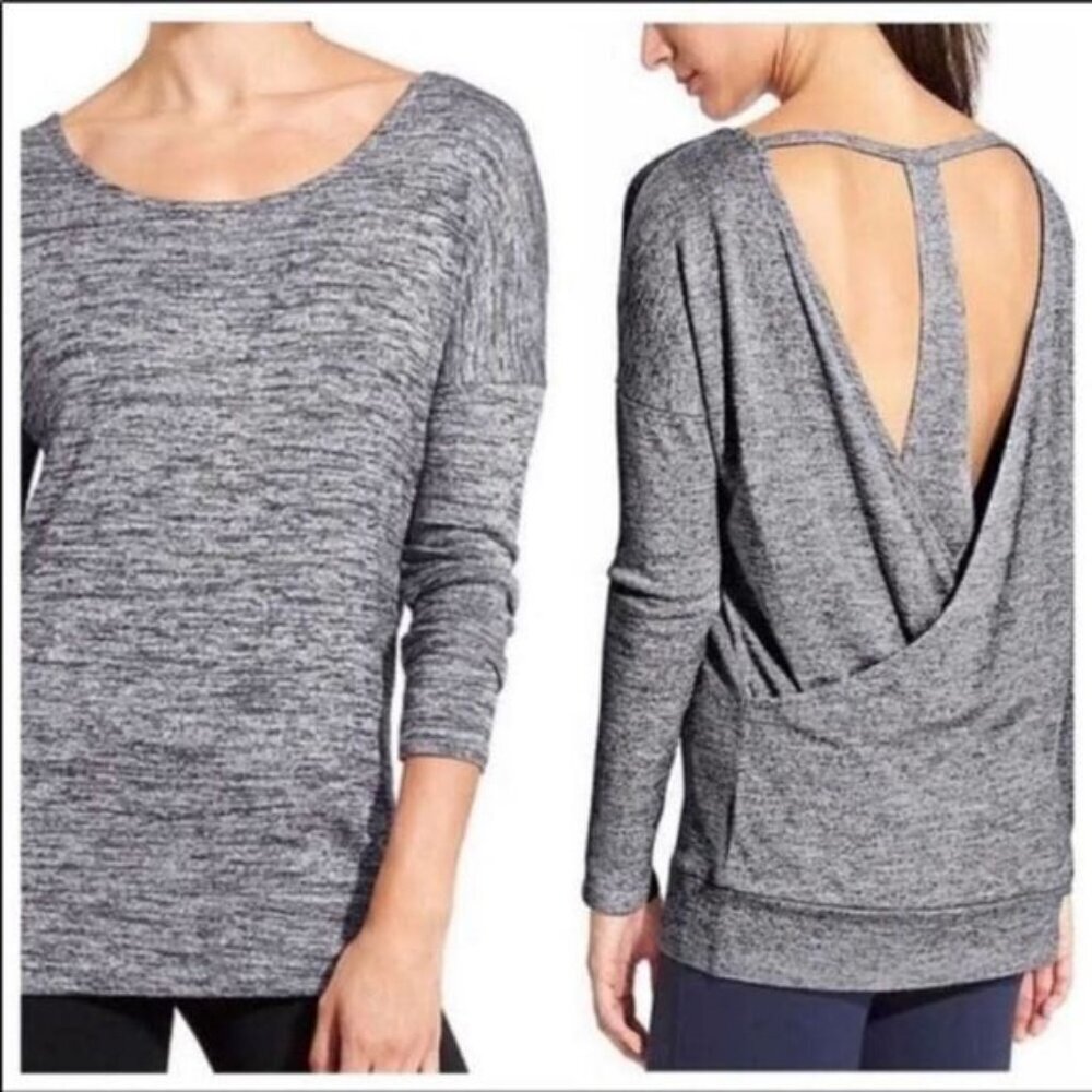 Athleta Pose Open Back Top Gray Marled Long Sleeve Yoga Shirt Small